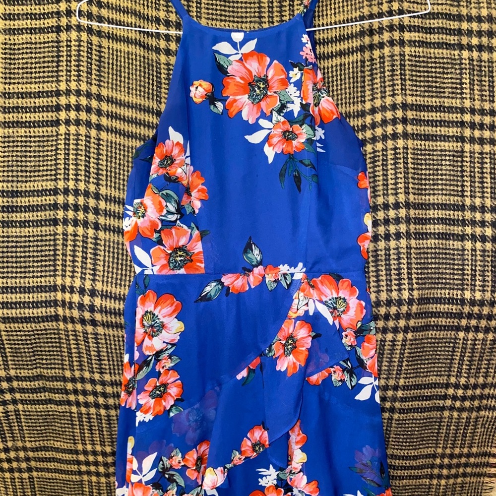 blue flowery flowy dress